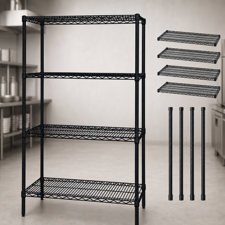 Product image #3 for Quantum 48 x 12 x 54 Inch Wire Shelving Starter Kit, 4 Shelves, Black Epoxy Antimicrobial Finish