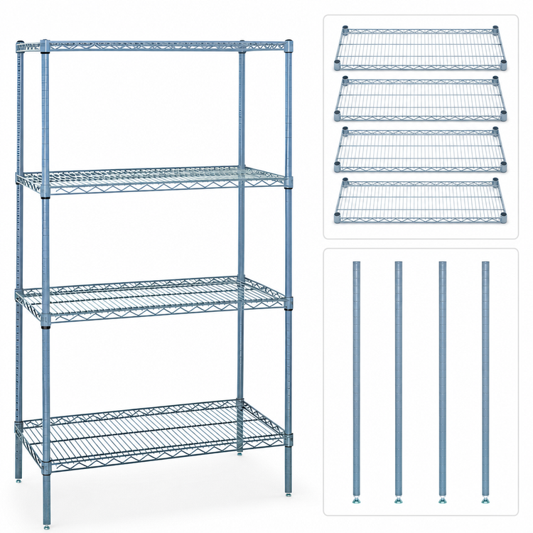 Product image #3 for Quantum 60-Inch Wide x 12-Inch Deep x 54-Inch High Gray Epoxy Antimicrobial Stationary Wire Shelving Starter Kit