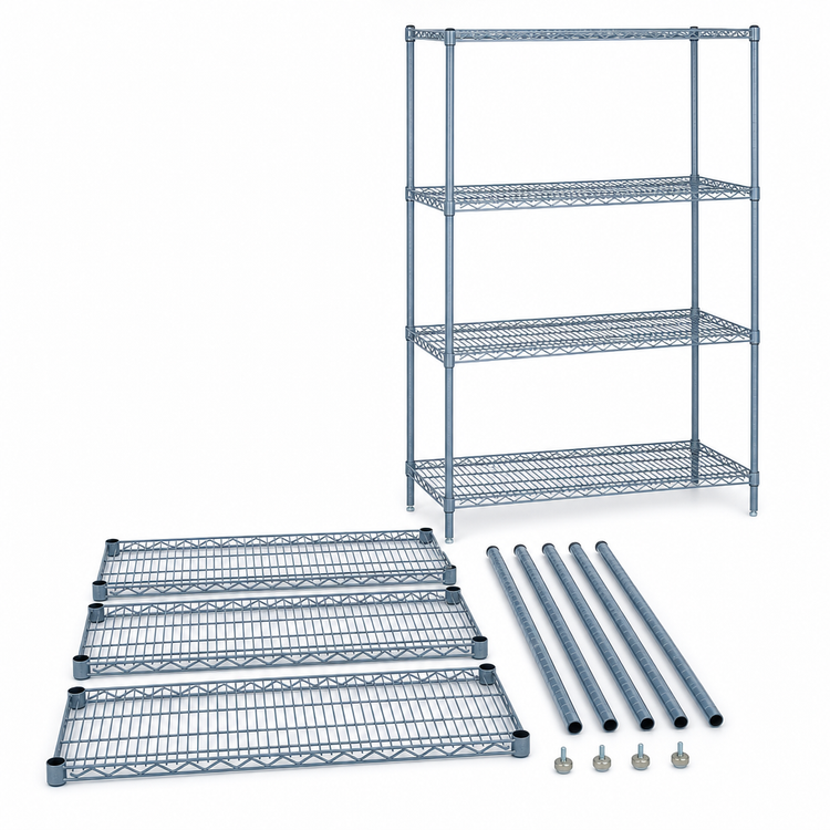 Product image #3 for Quantum Wire Shelving Starter Kit, 42"W x 12"D x 86"H, Gray Epoxy Antimicrobial, 4 Shelves