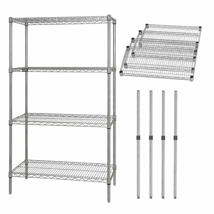 Product image #3 for Quantum 36 Inch x 14 Inch x 74 Inch Wire Shelving Starter Kit with 4 Shelves and 4 Posts, Chrome Plated