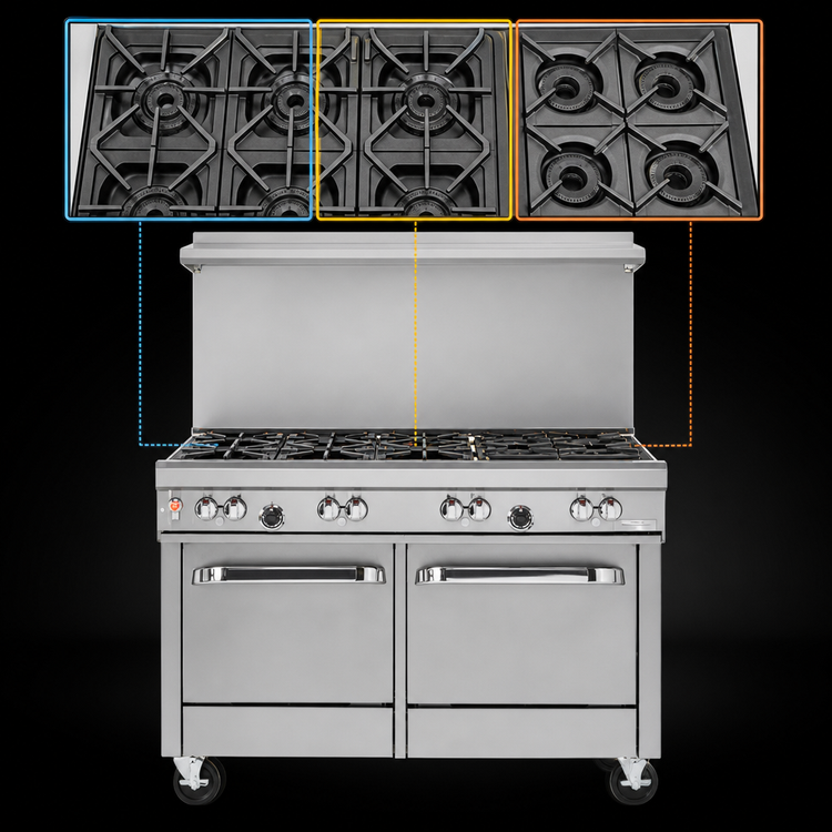 Product image #3 for Southbend Ultimate 48-Inch Natural Gas Commercial Restaurant Range with 7 Open Burners, Standard Oven, Cabinet Base, and Wavy Grates