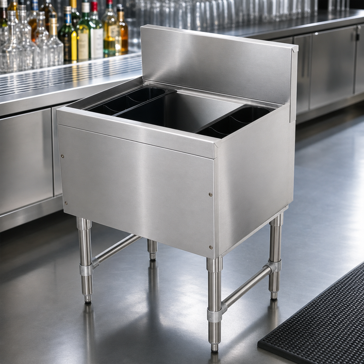 Product image #3 for Advance Tabco Prestige Supreme 12-Inch Wide Stainless Steel Underbar Ice Chest, 32 lb Capacity, Without Cold Plate