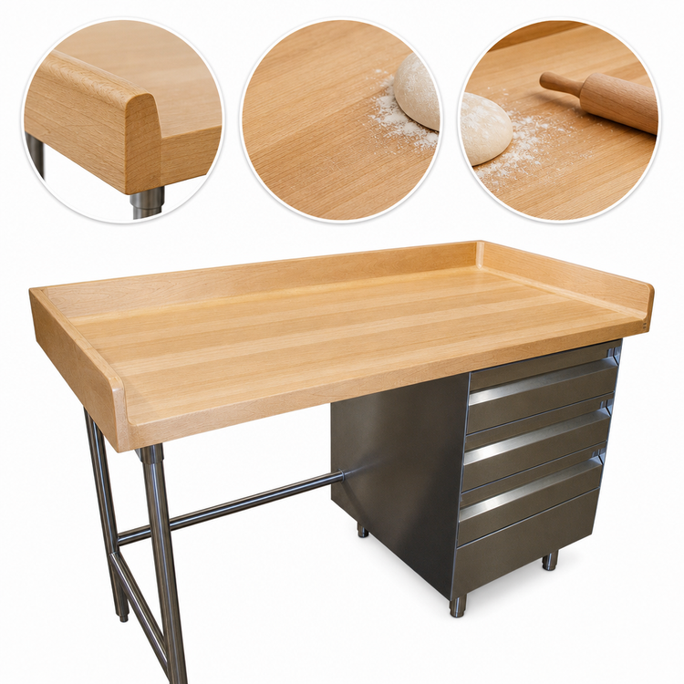 Product image #3 for Advance Tabco BGT-304R Bakers' Table with 1-3/4-Inch Wood Top, 48 x 30, 3 Drawer Tiers on Right