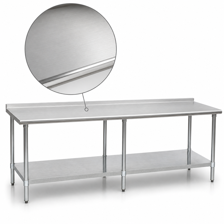 Product image #3 for Eagle Group Budget Series 144-Inch x 36-Inch 430 Stainless Steel Work Table with Rear Up-Turn and Undershelf