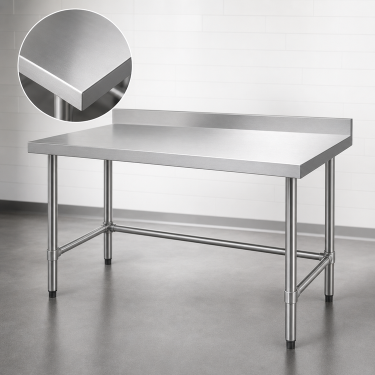 Product image #2 for Steel Works Stainless 48 x 30-Inch Open Base Work Table with 18-Gauge 304 Stainless Steel Top and 2-Inch Rear Upturn