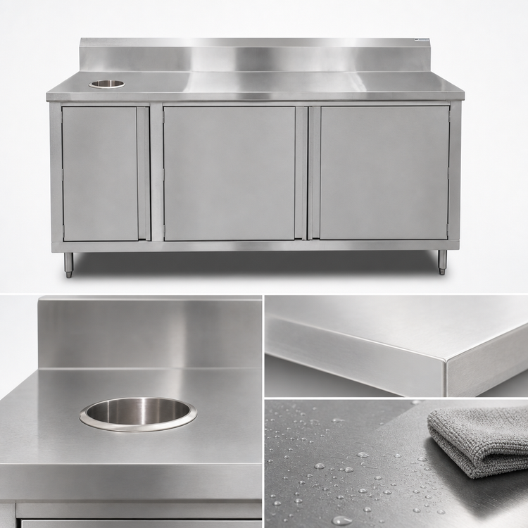 Product image #3 for John Boos 48-Inch x 36-Inch Stainless Steel Beverage Unit Enclosed Work Table with Left Trash Chute and Hinged Doors