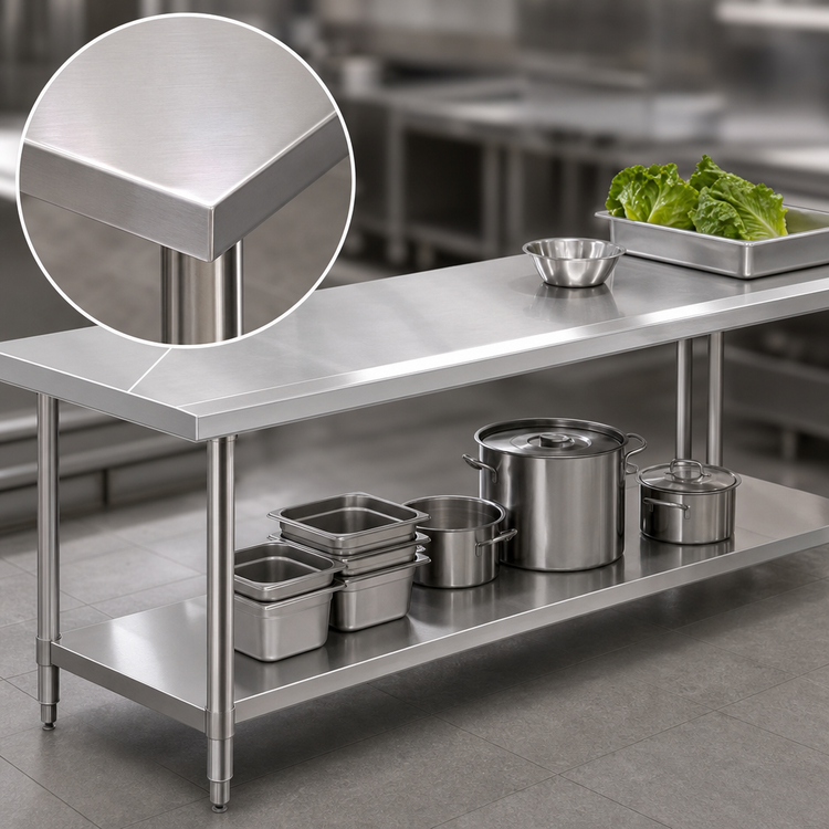 Product image #3 for Spec-Master Marine Series Stainless Steel Work Table with Box Marine Edge and Adjustable Undershelf, 144 x 36 Inches