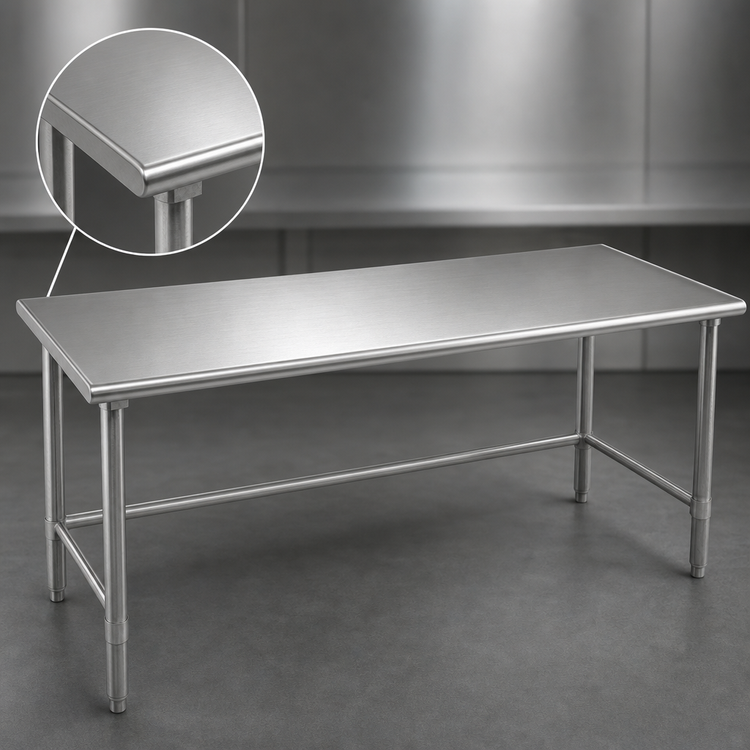 Product image #3 for Eagle Group Spec-Master 84-Inch Stainless Steel Work Table with Rolled Edges and Open Base
