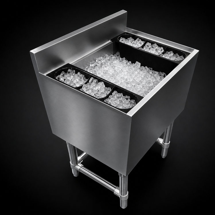 Product image #3 for Steel Works Stainless 18-1/2 x 24 x 30-Inch Underbar Ice Bin with 77-Lb Capacity and 7-Circuit Cold Plate