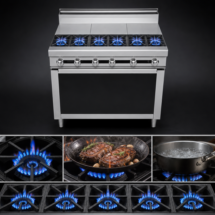 Product image #3 for Titan JTRH-5ST 60-Inch Heavy Duty Gas Range with (5) Open Burners and (5) Hot Tops