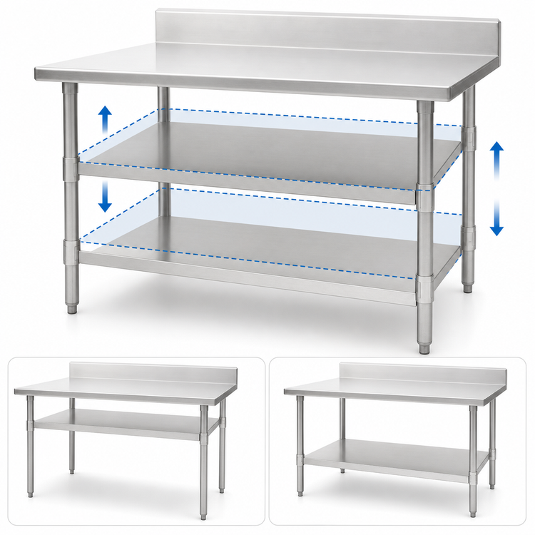 Product image #3 for Eagle Group 132" x 30" Adjustable Galvanized Work Table Undershelf for Uni-Lok Hat Channel Frame Tables