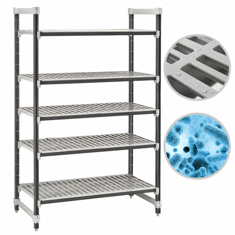 Product image #3 for Cambro Camshelving Elements XTRA 5-Tier Vented Stationary Starter Unit, 18"W x 60"L x 64"H, Speckled Gray