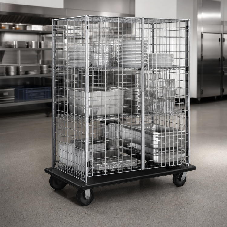 Product image #3 for Eagle QuadTruss 2-Door Chrome-Plated Wire Security Cage with Dolly Truck, 40-7/8" W x 29-3/4" D x 69" H