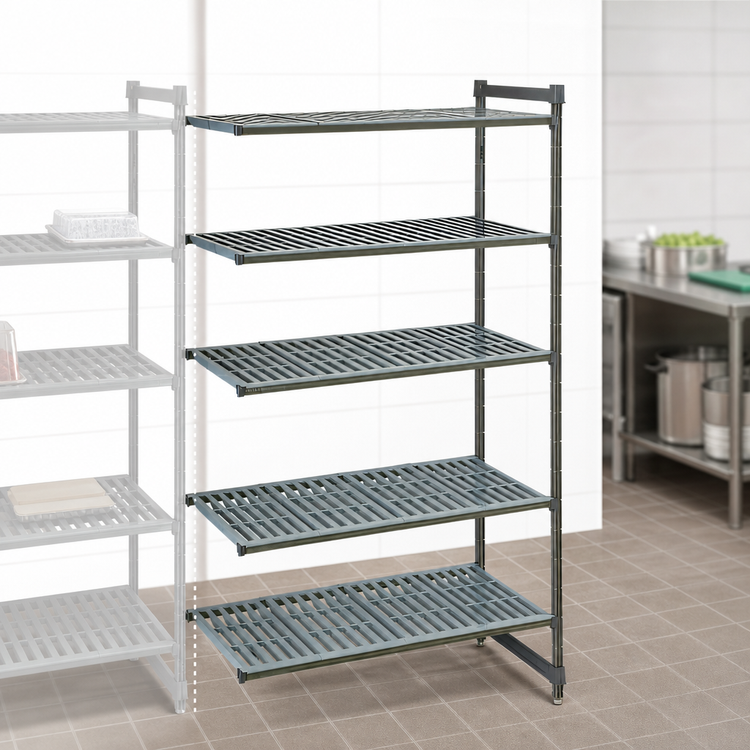 Product image #3 for Cambro Camshelving Basics Plus 5-Tier Vented Add-On Polymer Shelving Unit, 18" W x 54" L x 72" H, Brushed Graphite