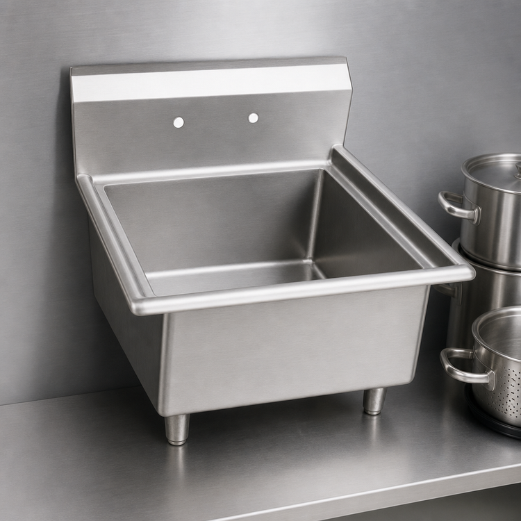 Product image #3 for Omcan USA 1-Compartment Pot Sink with 18 x 18 x 11-Inch Bowl, 304 Stainless Steel, and 9-3/4-Inch Backsplash
