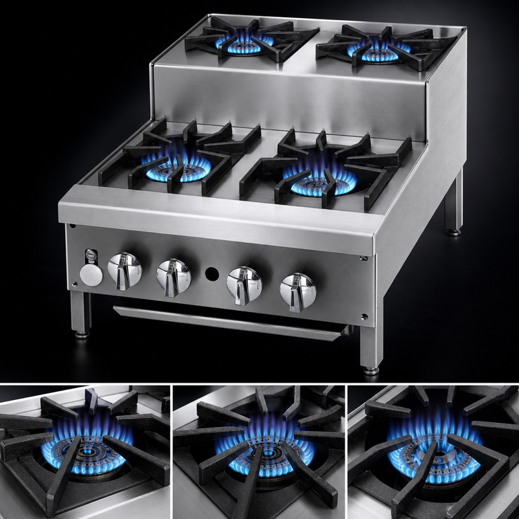 Product image #3 for Supreme JHPE-3-224-F 24 Inch Gas Step-Up Commercial Hot Plate with 5 Open Burners