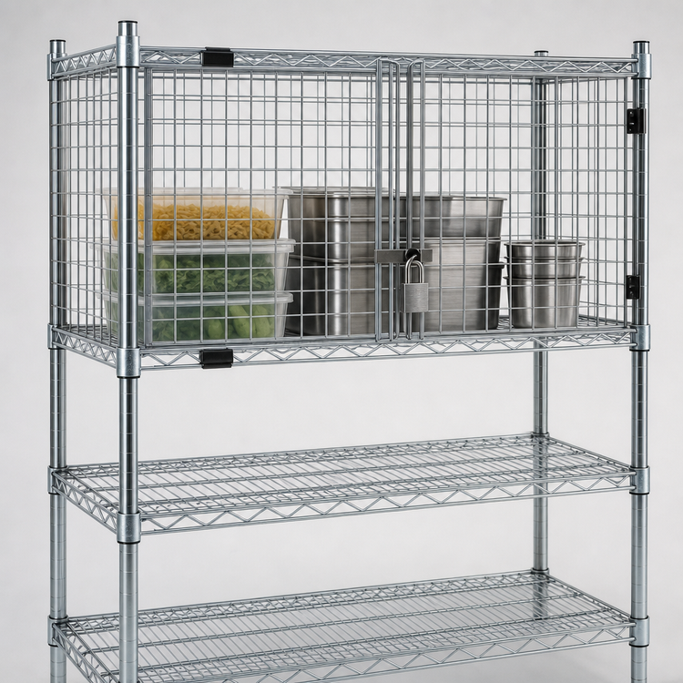 Product image #3 for Eagle Group Security Enclosure Kit for 18-Inch Wire Shelving, 48W x 18D, Chrome, Hinged Doors