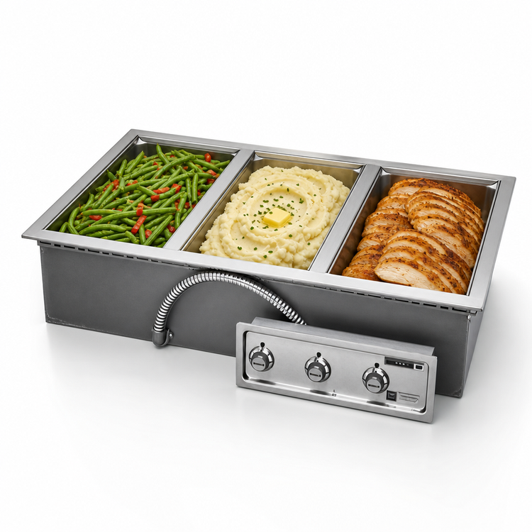 Product image #3 for Wells MOD-300 3-Well Top-Mount Drop-In Electric Food Warmer, 12 x 20-Inch Pans, Wet/Dry, Infinite Controls, No Drain