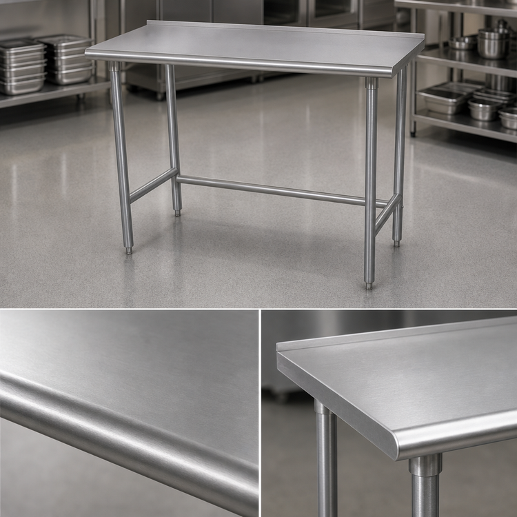 Product image #3 for Advance Tabco 108-Inch x 24-Inch 16-Gauge 304 Stainless Steel Work Table with 1-1/2-Inch Rear Up-Turn and Open Galvanized Base