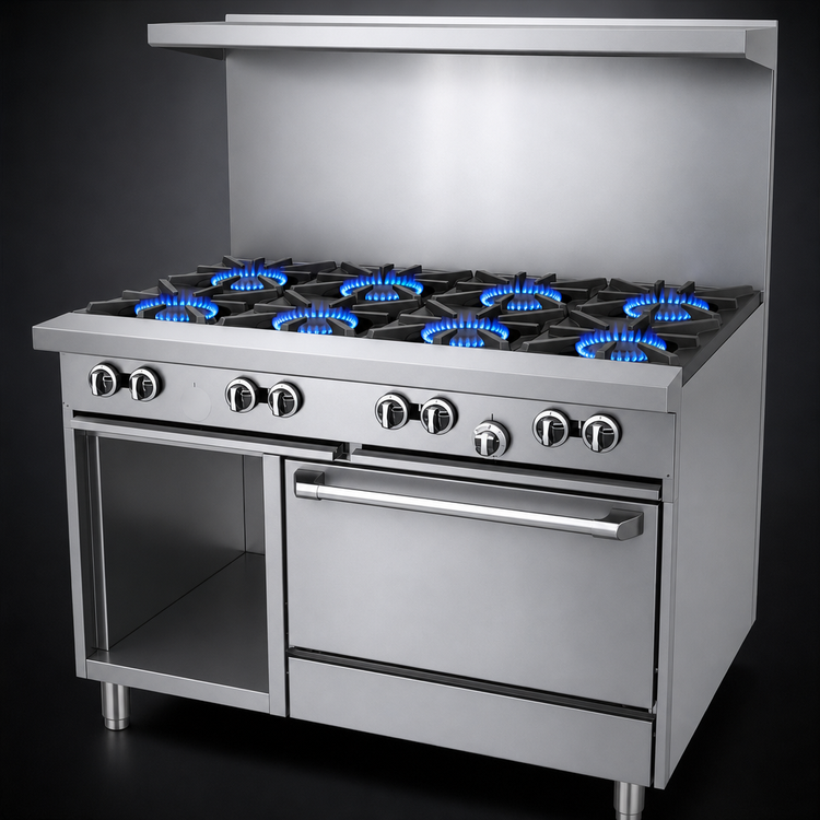 Product image #3 for US Range U-Series 48-Inch Gas Restaurant Range with 8 Open Burners, Standard Oven, and Storage Base