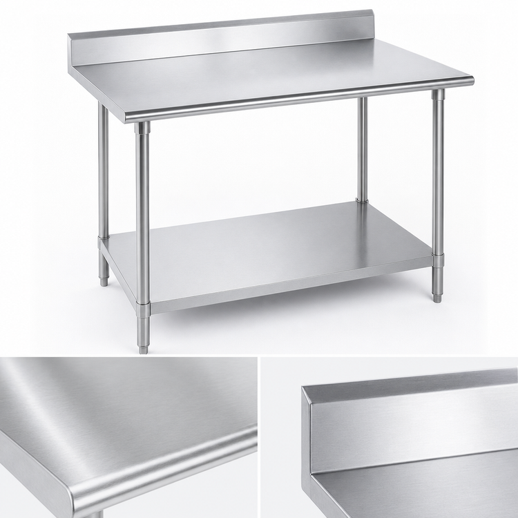 Product image #3 for Advance Tabco 48-Inch x 24-Inch Stainless Steel Work Table with 5-Inch Backsplash and Galvanized Undershelf