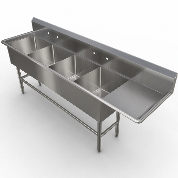 Product image #3 for John Boos Pro-Bowl 4-Compartment Sink with 36-Inch Right Drainboard, 14-Gauge Stainless Steel