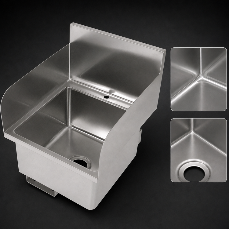Product image #3 for John Boos Pro-Bowl Wall-Mount Stainless Steel Hand Sink with Side Splashes, 16" x 16" x 10" Bowl