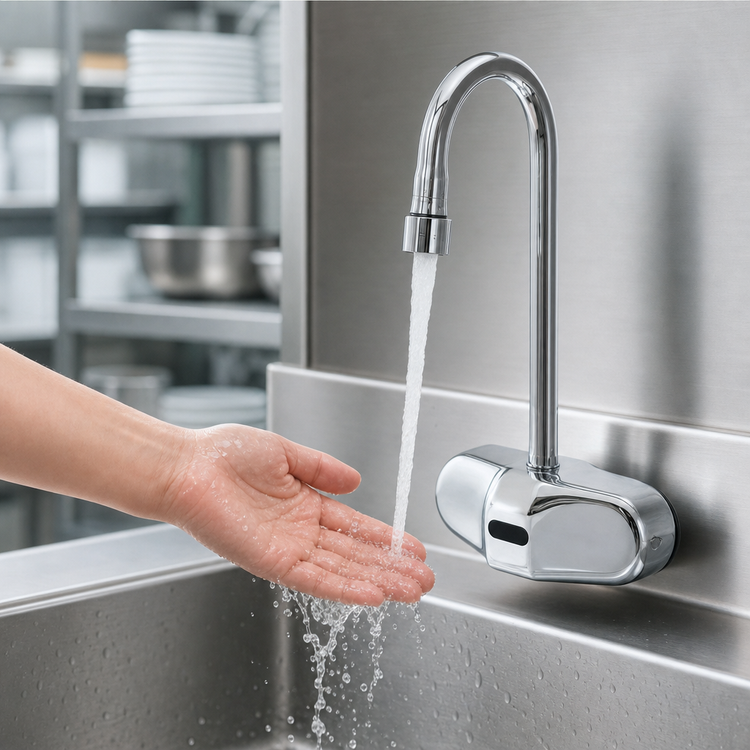 Product image #3 for T&S Brass ChekPoint Electronic Sensor Touchless Wall-Mount Gooseneck Faucet, 4-1/8-Inch Spread, 1.0 GPM