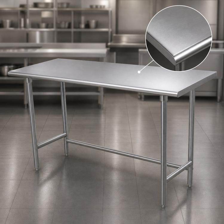 Product image #3 for Advance Tabco 84-Inch x 24-Inch Flat Top Open-Base Work Table with 14-Gauge 304 Stainless Steel Top and Galvanized Legs
