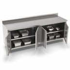 Thumbnail image #3 for John Boos 4CH6R5-3096 96" x 30" Stainless Steel Enclosed Work Table with Cabinet Base, Hinged Doors, 16-Gauge Top, and 5" Backsplash
