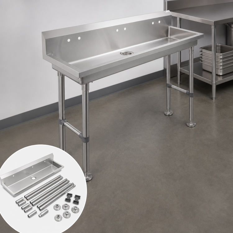Product image #3 for John Boos PBMSHS-F1-4020 Freestanding Multi-Station Hand Wash Sink, 40 Inch, 2 Single 1-Inch Faucet Holes, 16-Gauge Stainless Steel