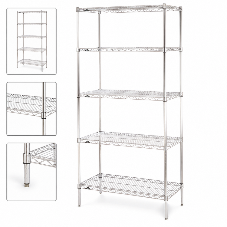 Product image #3 for Metro Super Erecta 5-Shelf Stationary Starter Wire Shelving Unit, 36"W x 21"D x 74"H, Chrome Plated