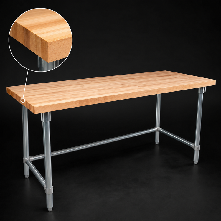 Product image #3 for John Boos SNB12 120 x 30 Inch Wood Top Work Table with 1-3/4 Inch Edge-Grain Northern Hard Rock Maple Top and Stainless Steel Base