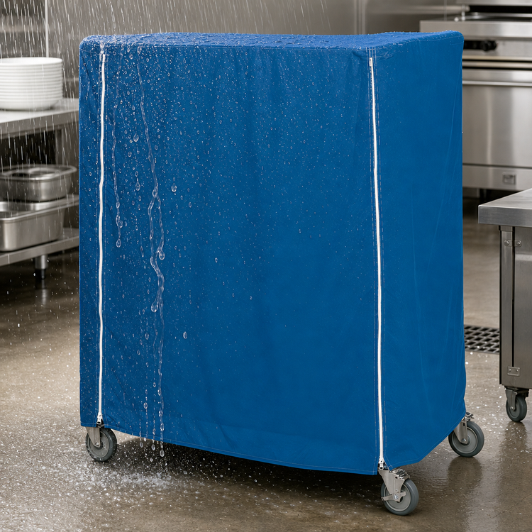 Product image #3 for Metro Waterproof Vinyl-Nylon Coated Banquet Cart Cover, 72W x 24D x 62H, Mariner Blue