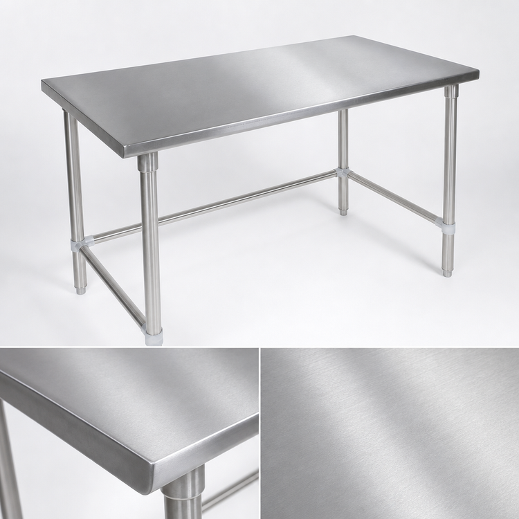 Product image #3 for John Boos Stallion 84" x 30" Stainless Steel Top Work Table with Safety Edge, Open Base