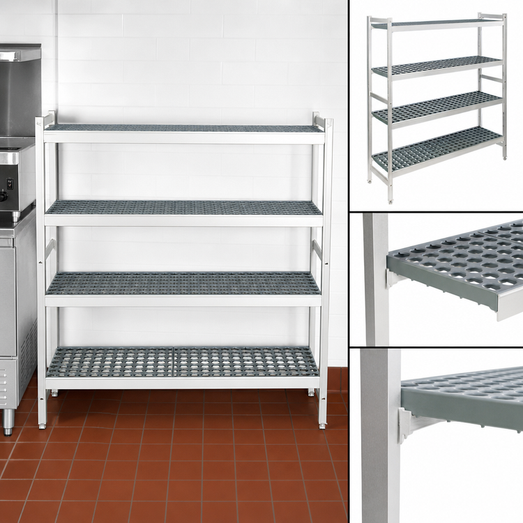 Product image #3 for Fermostock 4-Tier Starter Polymer Shelving Unit with Removable Inserts, 59"W x 14"D x 66"H