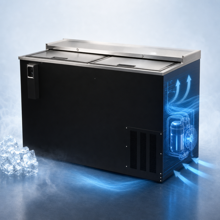 Product image #3 for Pro-Line 50-Inch Flat Top Deep Well Horizontal Bottle Cooler with Sliding Doors, Black
