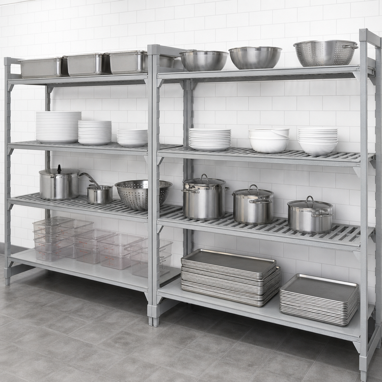 Product image #4 for Cambro Camshelving Premium 4-Tier Polymer Shelving Add-On Unit, 24-Inch Length x 21-Inch Depth x 64-Inch Height, Vented & Solid Shelves, Speckled Gray