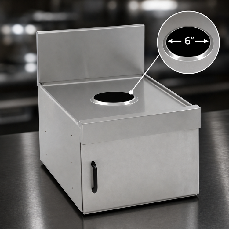 Product image #3 for Spec-Bar 18-Inch x 19-Inch Stainless Steel Underbar Dry Waste Unit with 6-Inch Round Opening