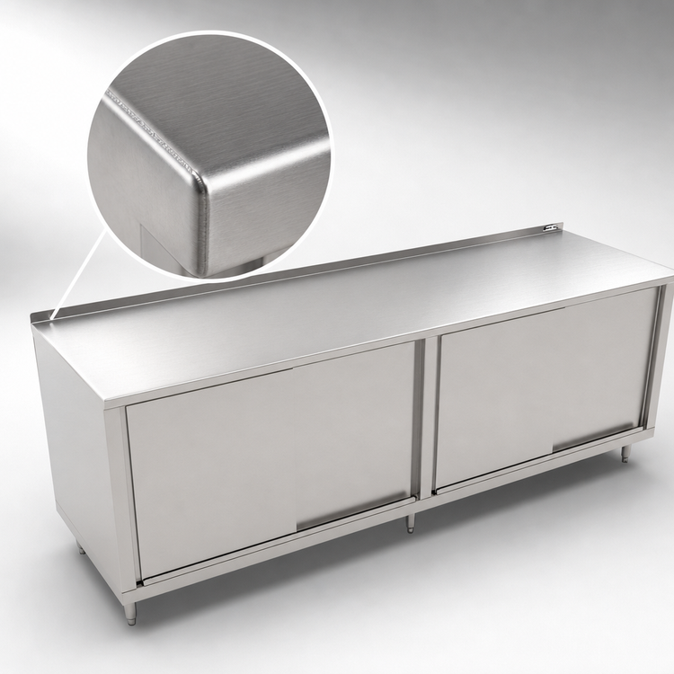 Product image #3 for John Boos 120-Inch x 24-Inch Stainless Steel Enclosed Work Table with Sliding Doors and 1-1/2-Inch Rear Up-Turn