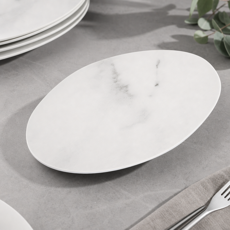 Product image #3 for Ridge 9-Inch Freeform Rimless Melamine Plate, White Marble Matte Finish