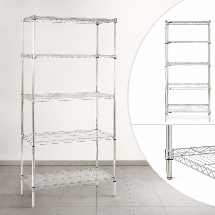 Product image #3 for Metro Super Erecta 48-Inch Wide x 18-Inch Deep x 74-Inch High 5-Shelf Chrome Plated Starter Wire Shelving Unit