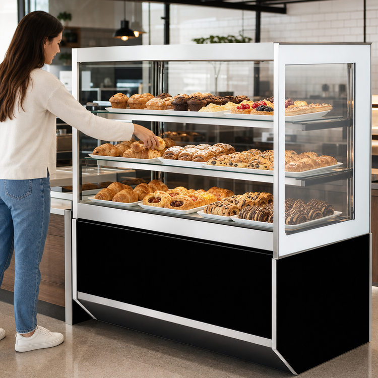 Product image #3 for Italian Glass Series Self-Service Non-Refrigerated Pastry Display Case, 60 Inch Floor Model with 3 Adjustable Glass Shelves