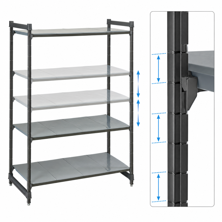 Product image #3 for Cambro Camshelving Basics Plus 4-Tier Stationary Solid Polymer Shelving Starter Unit, 21 x 54 x 72 Inches, Brushed Graphite