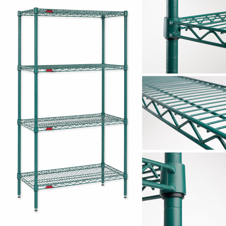 Product image #3 for Eagle Group Valu-Gard Stationary 4-Tier Starter Wire Shelving Unit, 24 x 18 x 74 Inches, Green Epoxy
