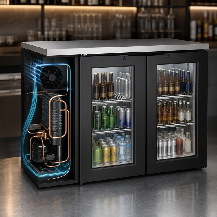 Product image #3 for True 48-Inch Two-Section Glass Swing Door Back Bar Cooler with Stainless Steel Top and Black Exterior