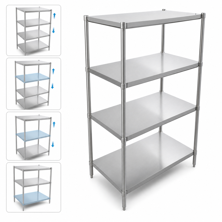 Product image #3 for John Boos Stationary Stainless Steel Dry Storage Shelving Unit, 30W x 24D x 72H, 4 Adjustable Shelves