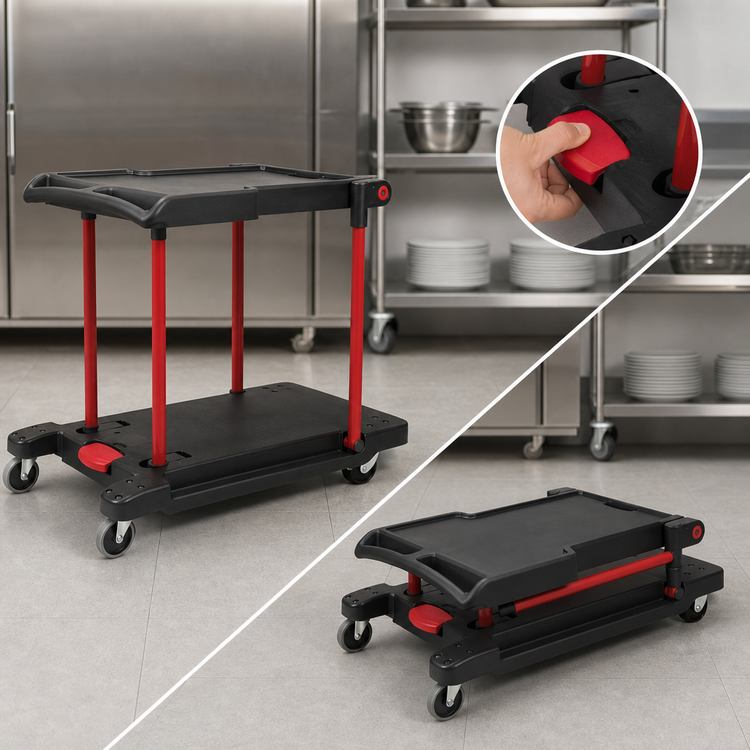 Product image #3 for Convertible 2-Shelf Utility Bus Cart with Locking Casters, Black