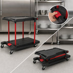 Thumbnail image #3 for Rubbermaid Commercial Products FG430000BLA Convertible 2-Shelf Plastic Utility Bus Cart with Folding Design, Locking Casters, Black