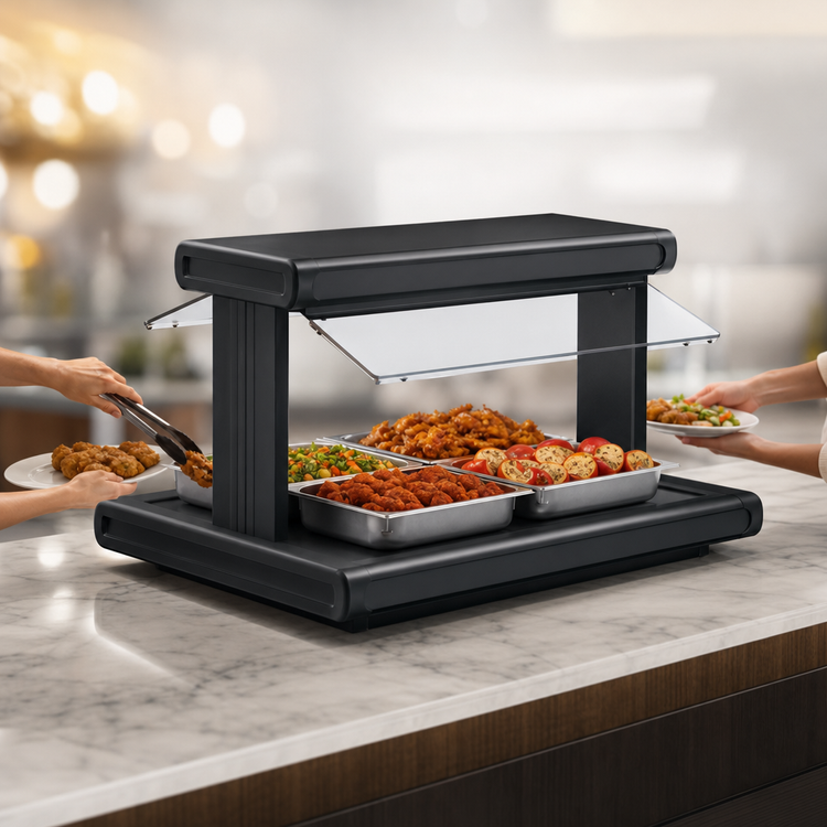 Product image #3 for Hatco Glo-Ray 54-Inch Countertop Pass-Thru Self-Service Buffet Warmer with Heated Base and Sneeze Guards